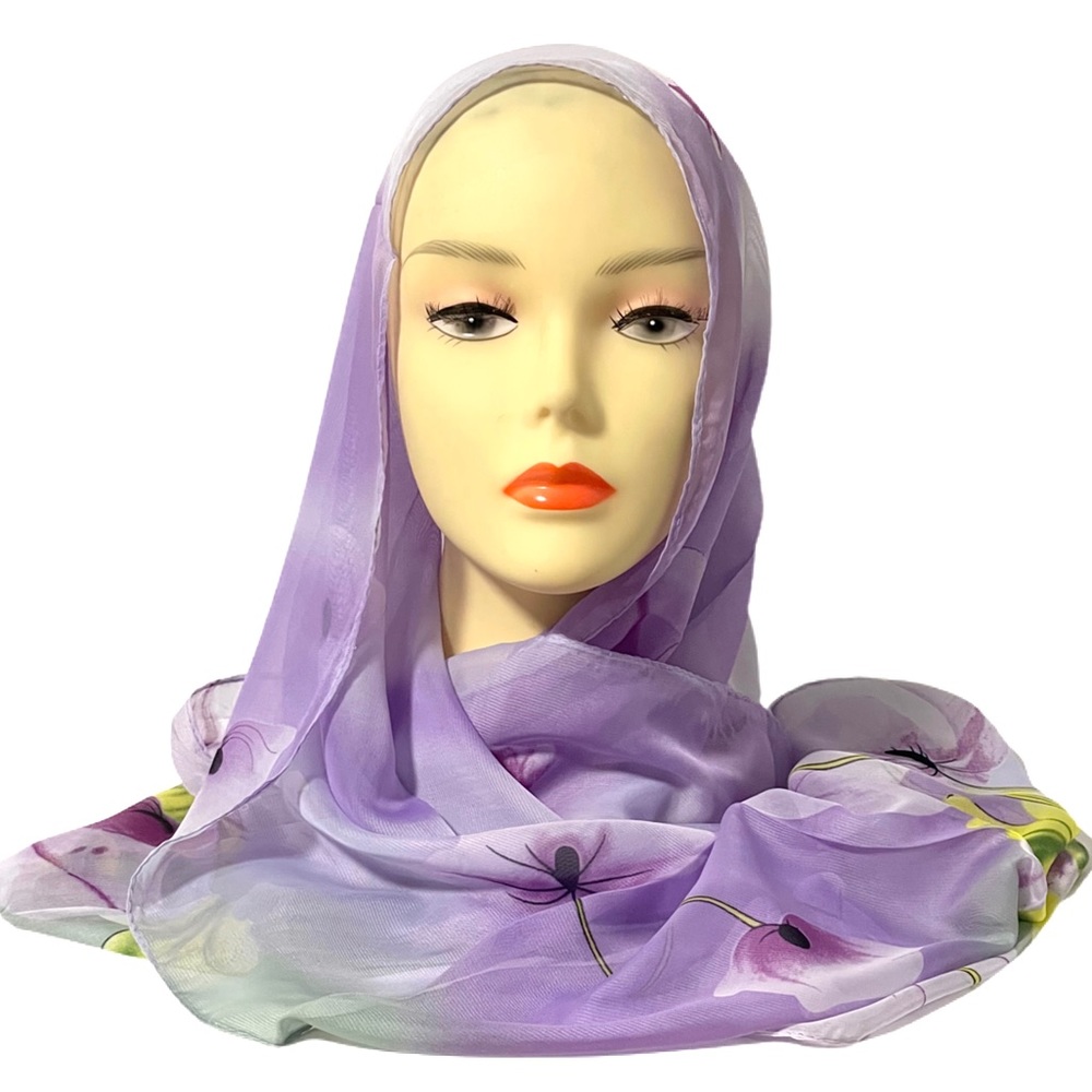1170-Floral Rectangular Scarf -Purple/Multi